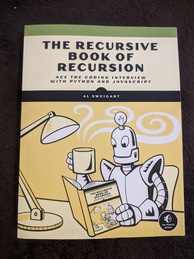 The Recursive Book of Recursion book cover featuring a robot reading The Recursive Book of Recursion, etc.